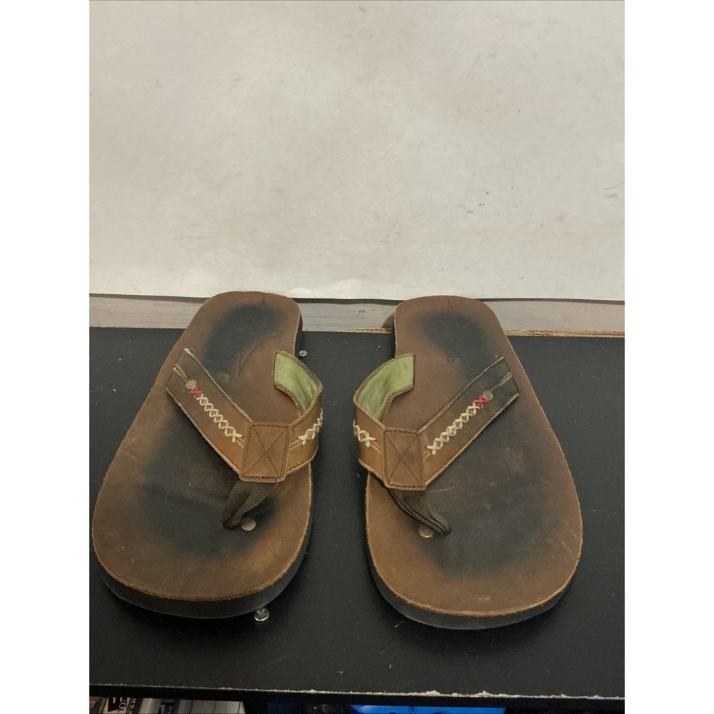Clarks Mens Brown Leather Flip Flop Sandals Size 10 M Casual Thong Shoes